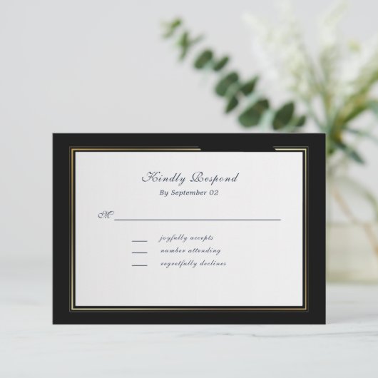 Elegant Black Background Gold Frame RSVP (Staand voorkant)