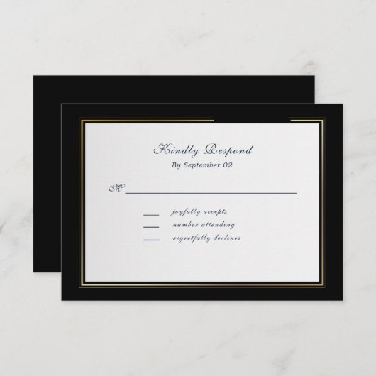 Elegant Black Background Gold Frame RSVP (Voorkant / Achterkant)