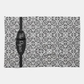 Elegant Black Baroque Damask Monogram Theedoek (Horizontaal)
