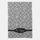 Elegant Black Baroque Damask Monogram Theedoek (Verticaal)