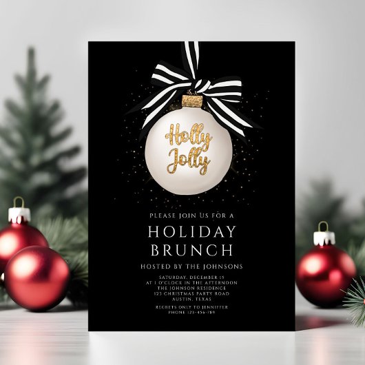 Elegant Black Bauble Kerstfeestay Brunch Kaart