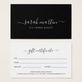 Elegant Black Beauty Salon Gift Certificate Visitekaartje