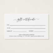 Elegant Black Beauty Salon Gift Certificate Visitekaartje (Achterkant)