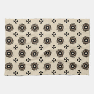 Elegant Black & Beige Geometric Pattern Theedoek