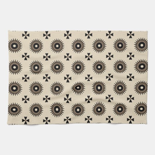 Elegant Black & Beige Geometric Pattern Theedoek (Horizontaal)