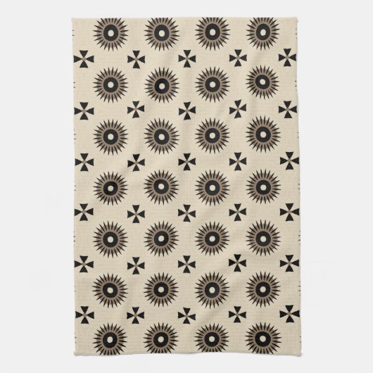 Elegant Black & Beige Geometric Pattern Theedoek (Verticaal)