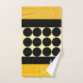 Elegant black beige & yellow dots monogram name bad handdoek (Handdoek)