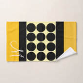 Elegant black beige & yellow dots monogram name bad handdoek (Handdoek)