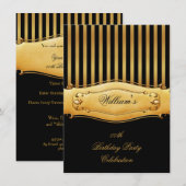Elegant Black Birthday Party Mannen Gold Stripe Ma Kaart (Voorkant / Achterkant)