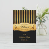 Elegant Black Birthday Party Mannen Gold Stripe Ma Kaart (Staand voorkant)
