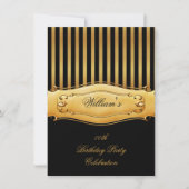 Elegant Black Birthday Party Mannen Gold Stripe Ma Kaart (Voorkant)