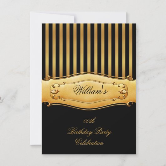 Elegant Black Birthday Party Mannen Gold Stripe Ma Kaart (Voorkant)