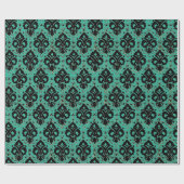 Elegant  Black Blauwgroen Blue Green Damask Cadeaupapier (Vlak)