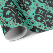 Elegant  Black Blauwgroen Blue Green Damask Cadeaupapier (Rol Hoek)