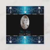 Elegant Black Blauwgroen Blue  Ornamenten Foto toe Vierkante Visitekaartje (Voorkant)