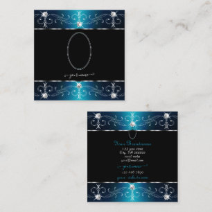 Elegant Black Blauwgroen Blue Ornamenten Initiale Vierkante Visitekaartje