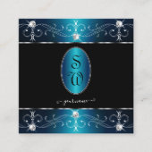 Elegant Black Blauwgroen Blue  Ornamenten Initiale Vierkante Visitekaartje (Voorkant)