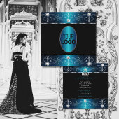 Elegant Black Blauwgroen Blue  Ornamenten met Logo Vierkante Visitekaartje