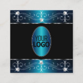 Elegant Black Blauwgroen Blue  Ornamenten met Logo Vierkante Visitekaartje (Voorkant)