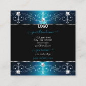 Elegant Black Blauwgroen Blue  Ornamenten met Logo Vierkante Visitekaartje (Achterkant)