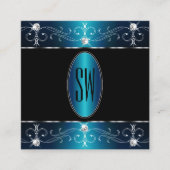 Elegant Black Blauwgroen Blue Ornamenten Monogram Vierkante Visitekaartje (Voorkant)