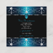 Elegant Black Blauwgroen Blue Ornamenten Monogram Vierkante Visitekaartje (Achterkant)