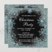 Elegant Black Blauwgroen Blue Snowflake kerstfeest Kaart (Voorkant / Achterkant)