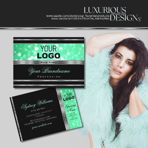 Elegant Black Blauwgroen Green Glitter Stars Logo  Visitekaartje