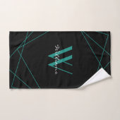 Elegant Black Blauwgroen Monogram Geometric Name S Handdoek (Handdoek)