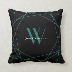 Elegant Black Blauwgroen Monogram Geometric Name S Kussen