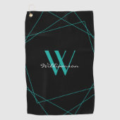 Elegant Black Blauwgroen Monogram Name Script Golfhanddoek (Voorkant)