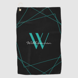 Elegant Black Blauwgroen Monogram Name Script Golfhanddoek