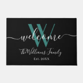 Elegant Black Blauwgroen Monogram Name Script Wedd Deurmat (Voorkant)