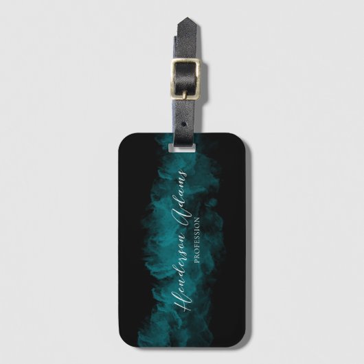 Elegant Black Blue Cloudy Abstracte handtekening Bagagelabel (Voorkant (verticaal))