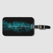 Elegant Black Blue Cloudy Abstracte handtekening Bagagelabel (Voorkant (horizontaal))