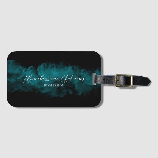 Elegant Black Blue Cloudy Abstracte handtekening Bagagelabel (Voorkant (horizontaal))