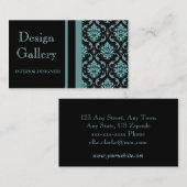Elegant Black Blue Damask Visitekaartje (Voorkant / Achterkant)