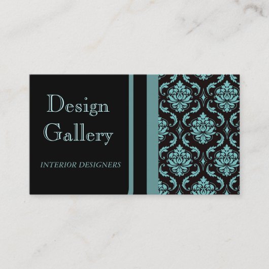 Elegant Black Blue Damask Visitekaartje (Voorkant)