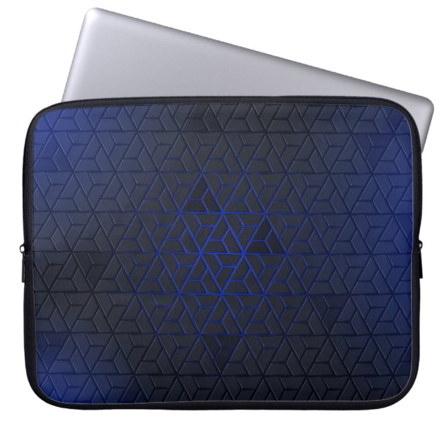 Elegant Black-Blue driehoekspatroon laptophoes Laptop Sleeve (Voorkant)