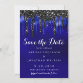 Elegant Black Blue Glitter bestuurt politie bruilo Save The Date (Voorkant)