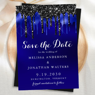 Elegant Black Blue Glitter bestuurt politie bruilo Save The Date