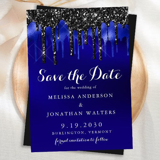 Elegant Black Blue Glitter bestuurt politie bruilo Save The Date