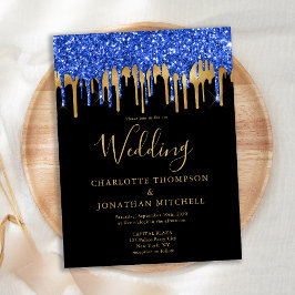 Elegant Black Blue Glitter-drift Briefkaart