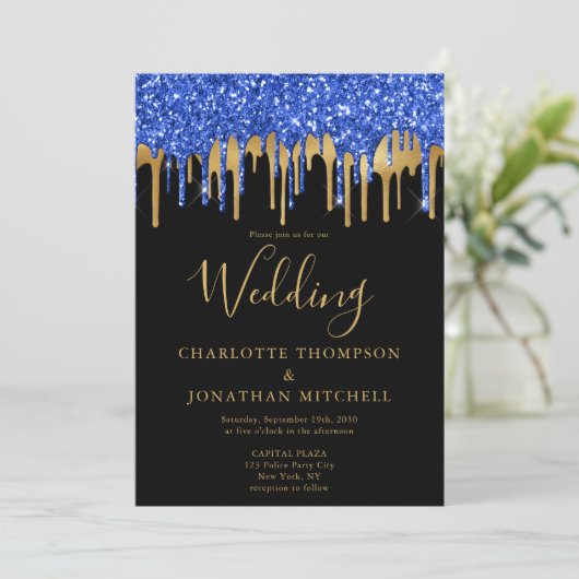 Elegant Black Blue Glitter-drift Kaart (Staand voorkant)