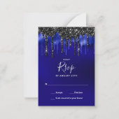 Elegant Black Blue Glitter Drift RSVP Notitiekaartje (Voorkant)