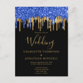 Elegant Black Blue Glitter-drift Uitnodiging Briefkaart (Voorkant)