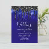 Elegant Black Blue Glitter Drift Weddenschap Kaart (Staand voorkant)