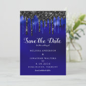 Elegant Black Blue Glitter Drift Weddenschap Kaart (Staand voorkant)