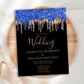 Elegant Black Blue Glitter Drift Weddenschap Kaart
