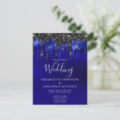 Elegant Black Blue Glitter Drift Wedding Invit Briefkaart (Staand voorkant)